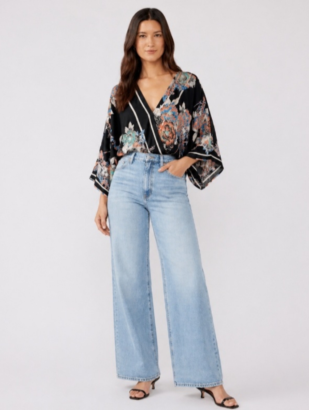Flying Tomato Black Floral Kimono Wrap Top